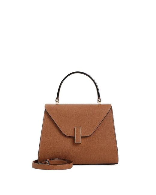 Valextra Brown Iside Foldover Mini Top Handle Bag