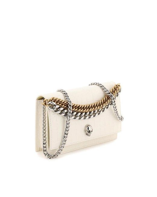 Alexander McQueen White Small 'skull' Bag With Chains
