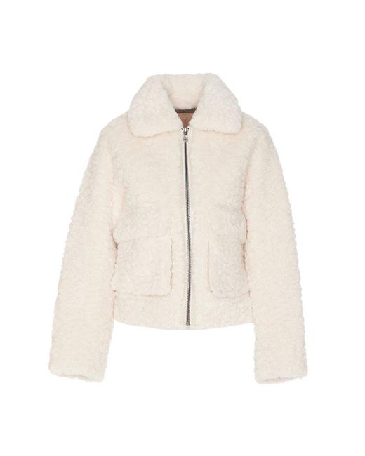 Urbancode Natural Cropped Zipped Faux-fur Jacket