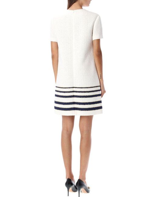 Valentino White Mariniere Logo Plaque Tweed Mini Dress