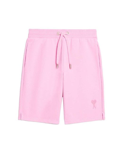 AMI Pink Logo Embroidered Drawstring Shorts for men