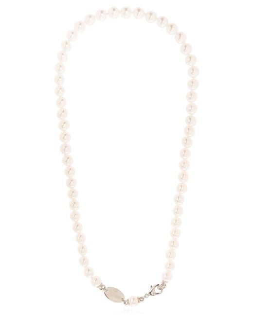 DSquared² White Logo Charm Pearl Necklace for men
