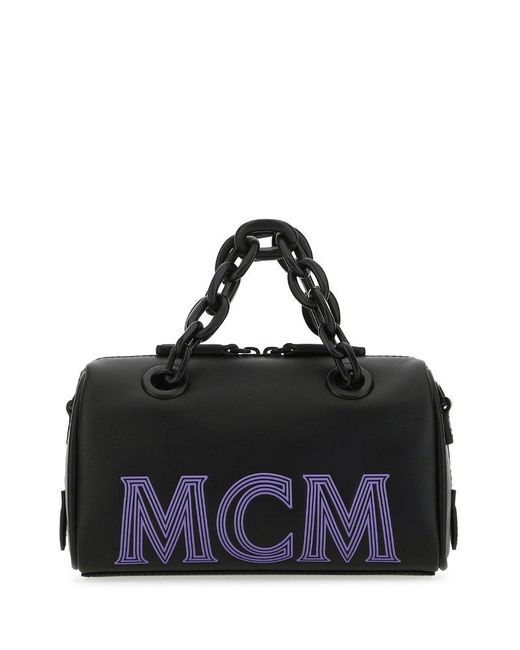 MCM Boston Logo Detailed Mini Crossbody Bag in Black | Lyst