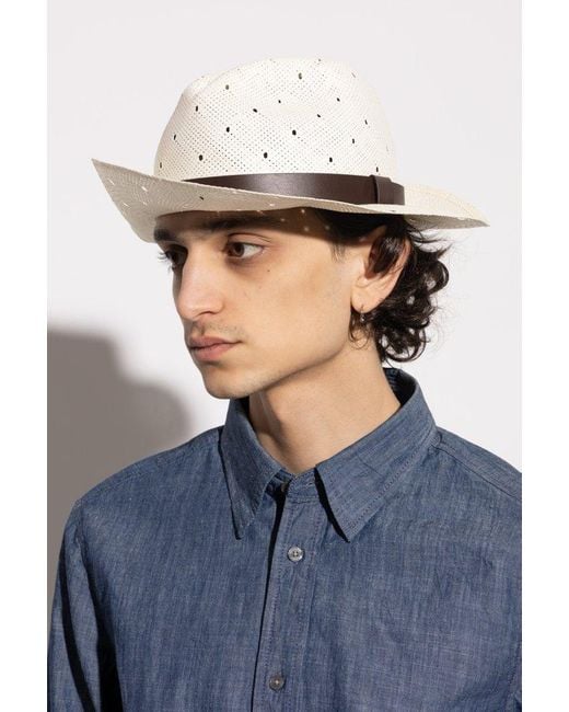 Giorgio Armani White Perforated Fedora Hat for men