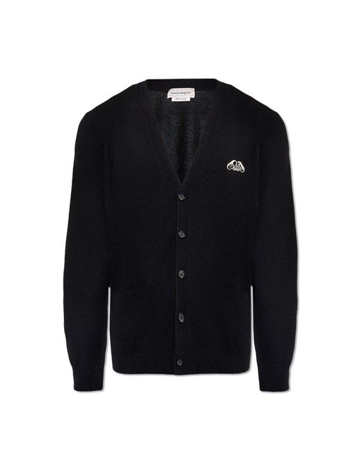 Alexander McQueen Blue Logo Embroidered Knitted Cardigan for men
