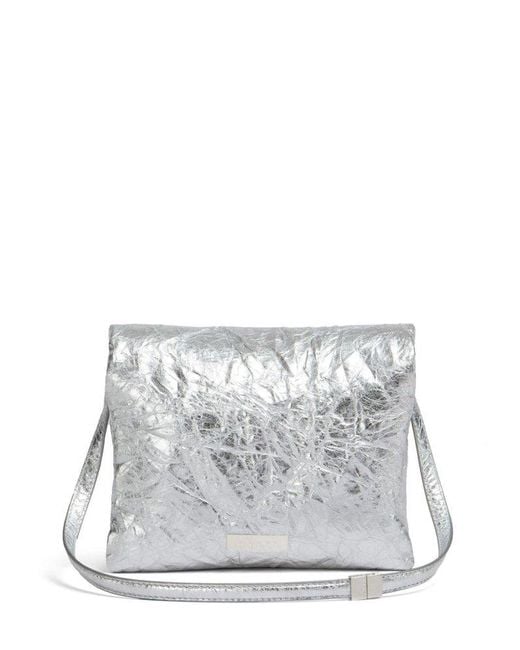 Marni White Logo Plaque Metallic Effect Shoulder Bag