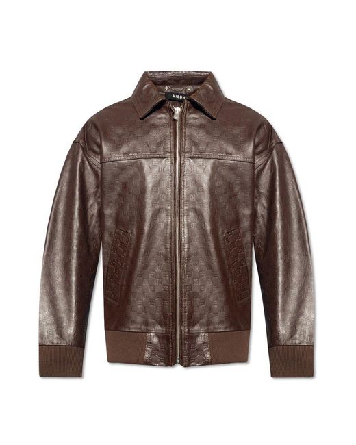 M I S B H V Brown Leather Jacket, for men