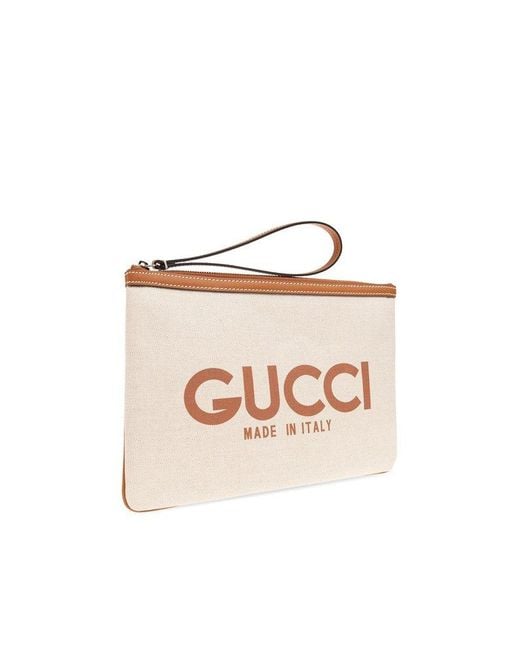 Gucci Natural Logo-print Leather-trim Canvas Clutch