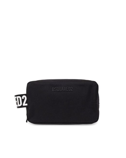 DSquared² Black Logo Lettering Zipped Wash Bag for men