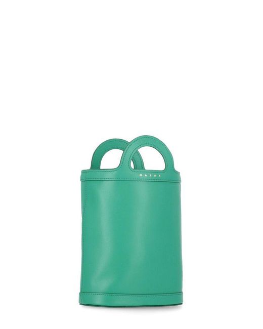 Marni Green Logo Detailed Open Top Bucket Bag