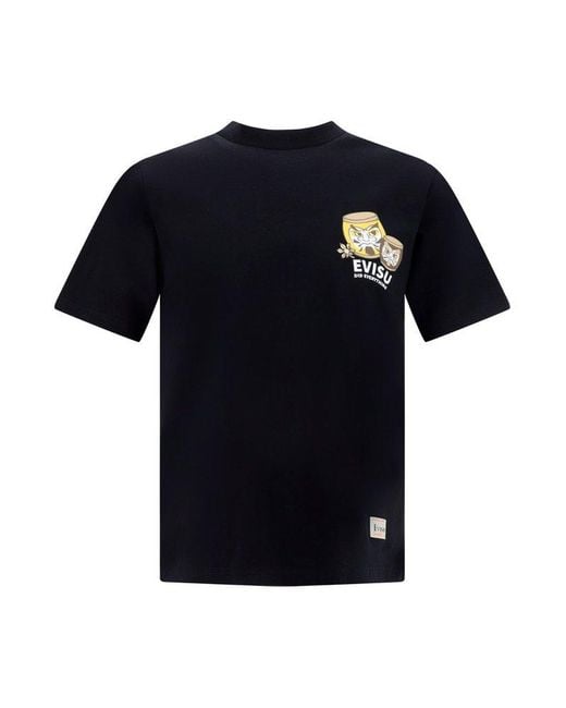 Evisu Black Taiko Daruma Printed T-shirt for men