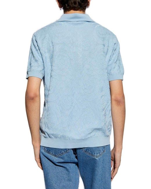 Versace Blue Polo Shirt With Barocco Pattern, for men