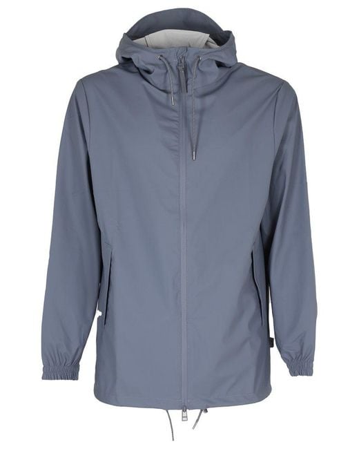 Rains Blue Drawstring Zip-up Hooded Jacket for men