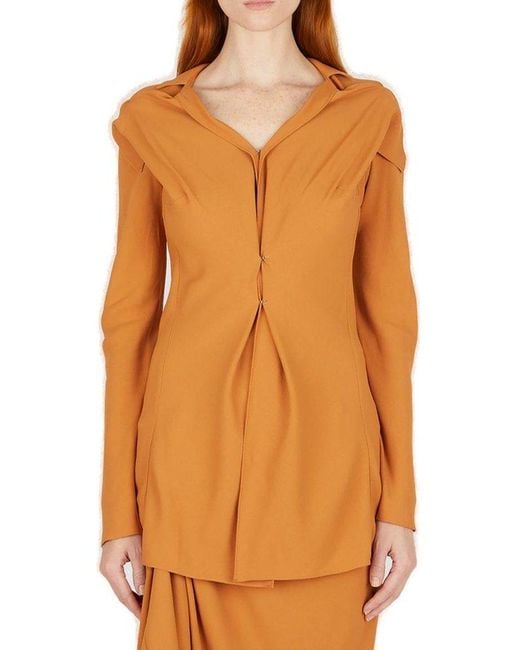 Kiko Kostadinov Orange Long-sleeved Cut-out Front-slit Blouse