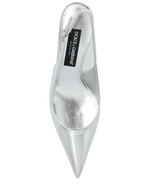 Dolce & Gabbana White Pointed Design Slingback Pumps With Ankle Strap