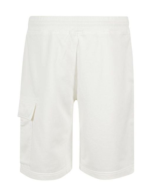 C P Company White Diagonal Fleece Logo Shorts for men