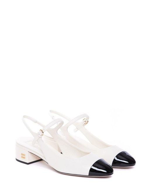 Miu Miu White 35 Slingback Leather Pumps