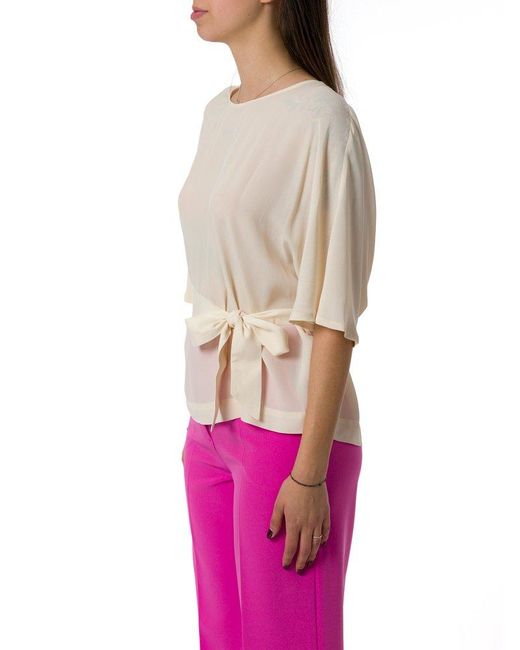 Liu Jo Natural Crewneck Crepe T-Shirt