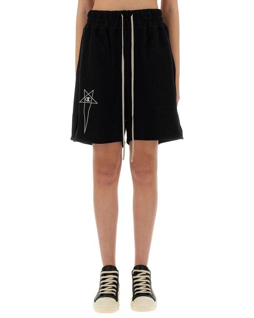 Rick Owens Black X Champion Logo Embroidered Bermuda Shorts
