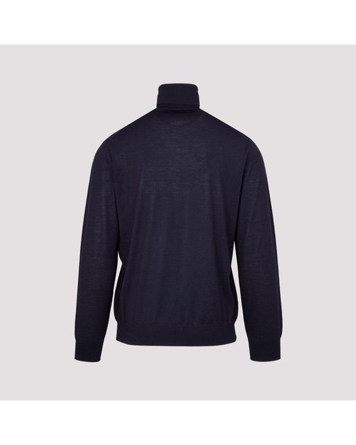 Prada Blue Logo Fine-knit Turtleneck Jumper for men