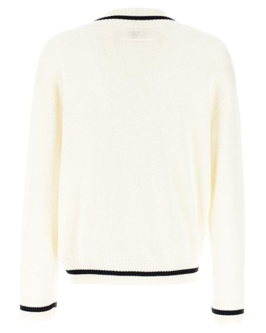 MM6 by Maison Martin Margiela White Numbers-Motif V-Neck Jumper for men