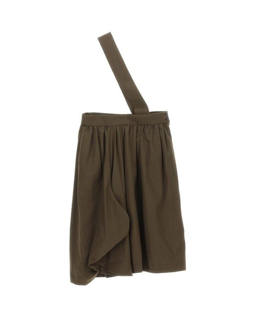 Comme des Garçons Brown Dungarees-style Pleated Midi Skirt