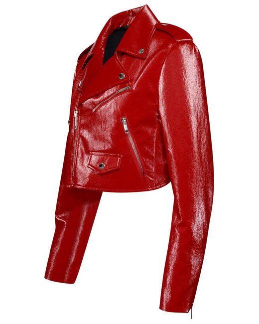 Moschino Red Jeans Zipped Cropped Biker Jacket