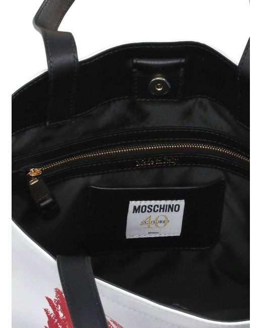 Moschino White Logo-printed Rectangle Shoulder Bag