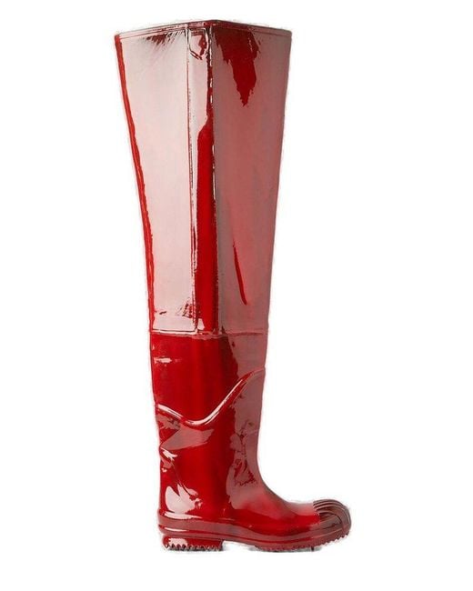 Maison Margiela Leather Varnished Thigh High Boots in Red for Men | Lyst