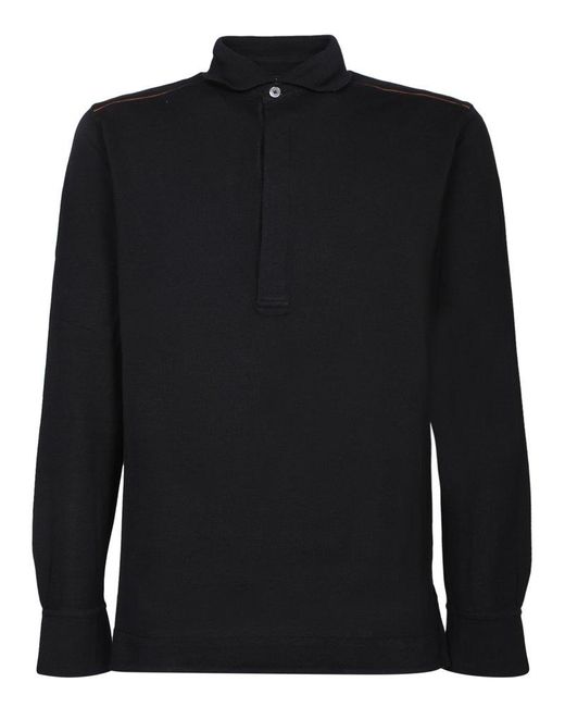 Zegna Black Stripe-detailed Long Sleeved Polo Shirt for men