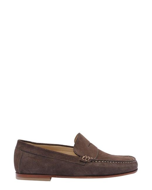 Stuart Weitzman Brown Logo Debossed Loafers for men