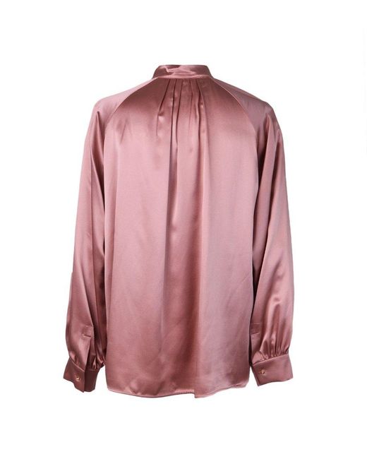 Max Mara Pink Bow Detailed Long-sleeved Blouse
