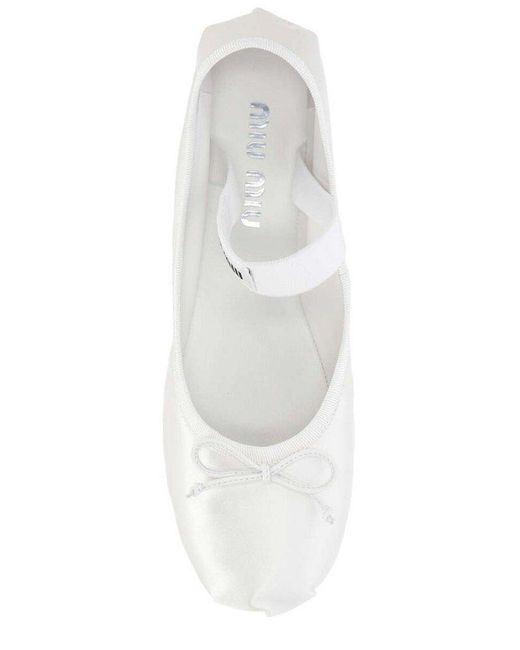 Miu Miu White Bow-detailed Slip-on Satin Ballerina Shoes