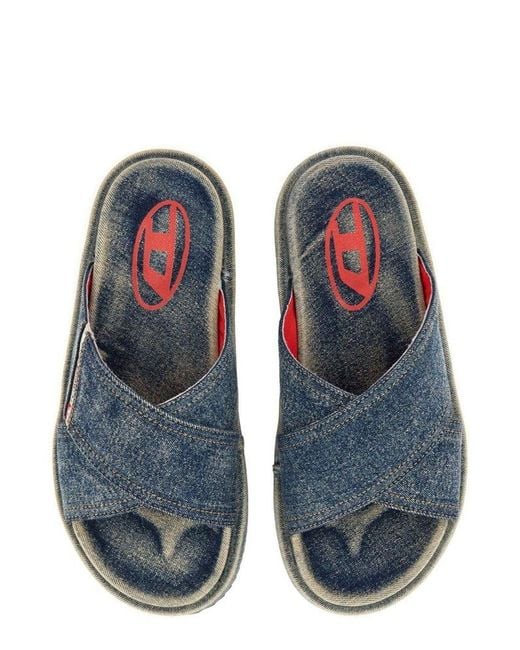 DIESEL Blue Sa-Slide Cris Cros Denim Slides