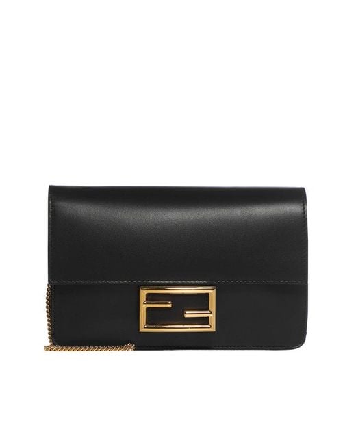 Fendi Baguette Flat Chained Clutch Bag in Black | Lyst