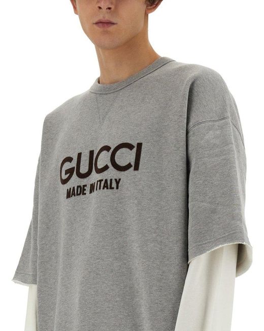 Gucci Gray Layered Effect Logo Detailed Sweatshirt for men