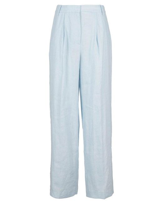 REMAIN Birger Christensen Blue Linen Straight Slit Trousers