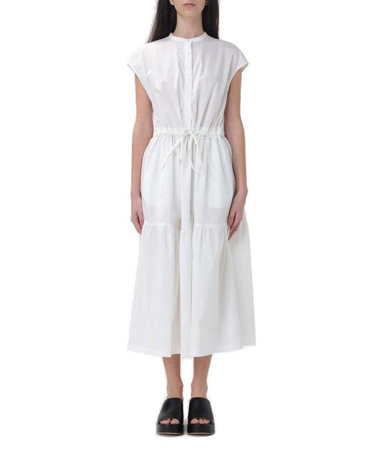 Woolrich White Button Detailed Drawstring-waist Ruched Dress