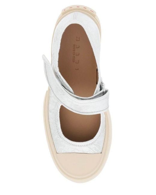 Marni White Mary Jane Metallic Wrinkled Sneakers