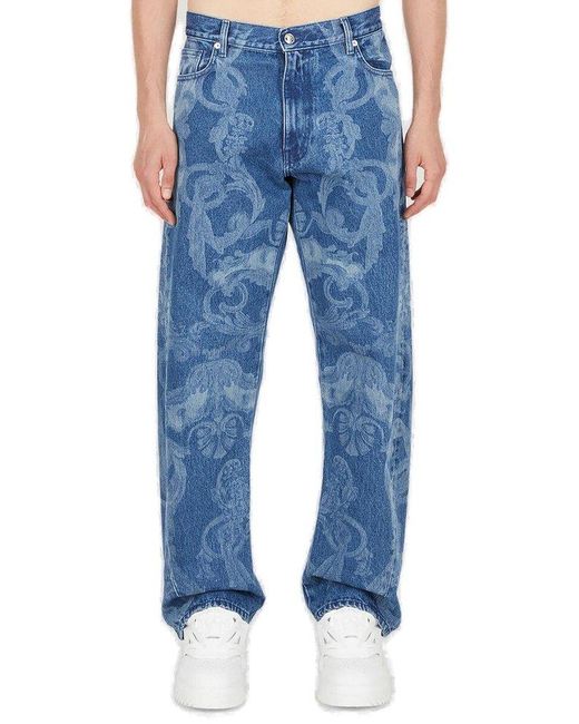 Versace Denim Baroque Printed Logo Patch Jeans in Blue for Men | Lyst ...