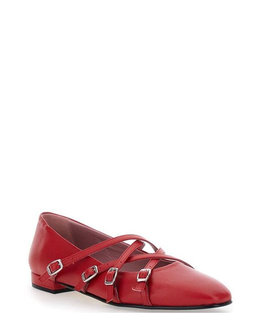 CAREL PARIS Red Eloise Buckled Flat Shoes