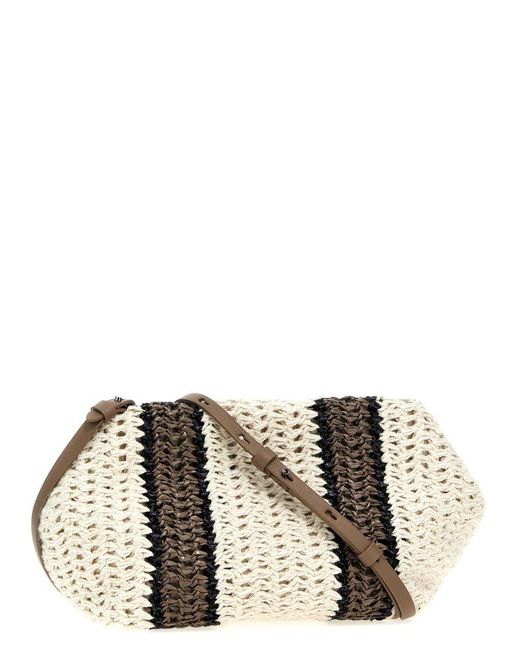 Brunello Cucinelli Metallic Striped Knit Shoulder Bag
