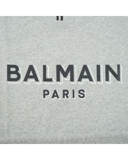 Balmain Gray Logo Detailed Crewneck T-shirt for men