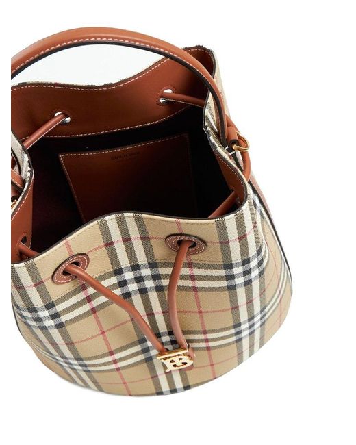 Burberry White Check Canvas Small Bucket Bag