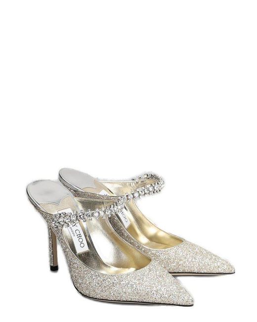 Jimmy Choo White Bing 100 Embellished Mules