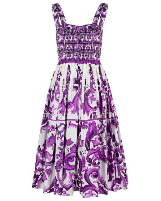 Dolce & Gabbana Purple Majolica-Printed Poplin Dress