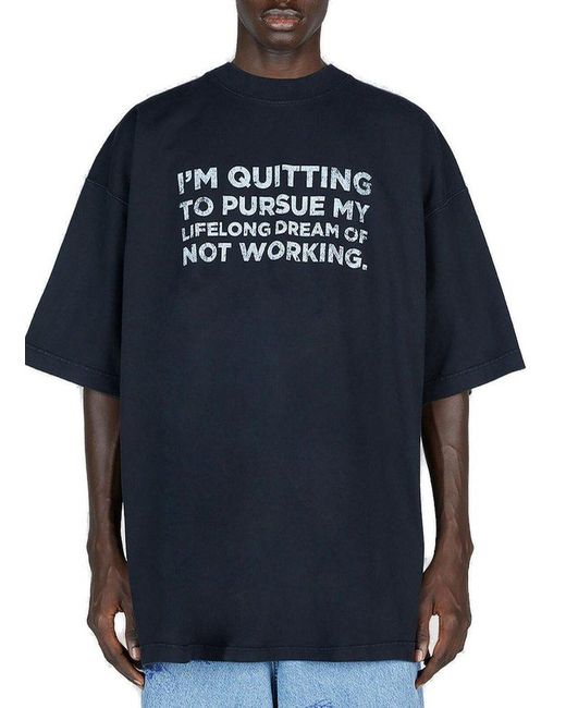 Vetements Blue Slogan Printed Crewneck T Shirt for men