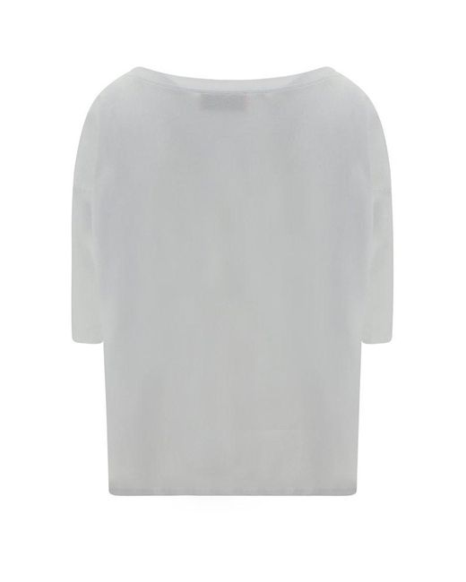 Wild Cashmere Gray Three-quarter Sleeved Boat-neck T-shirt