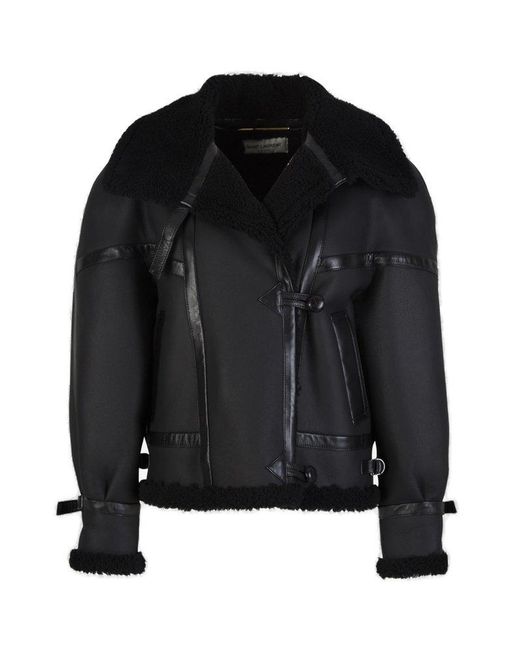 Saint Laurent Black Leather And Shearling Jacket