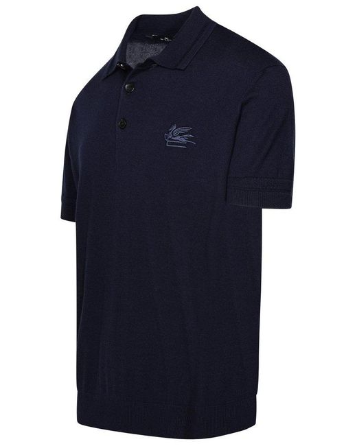 Etro Blue Cotton Blend Polo Shirt for men